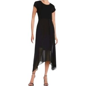 Vince Camuto Asymmetrical Chiffon Overlay Cap Sleeve Dress Size XS